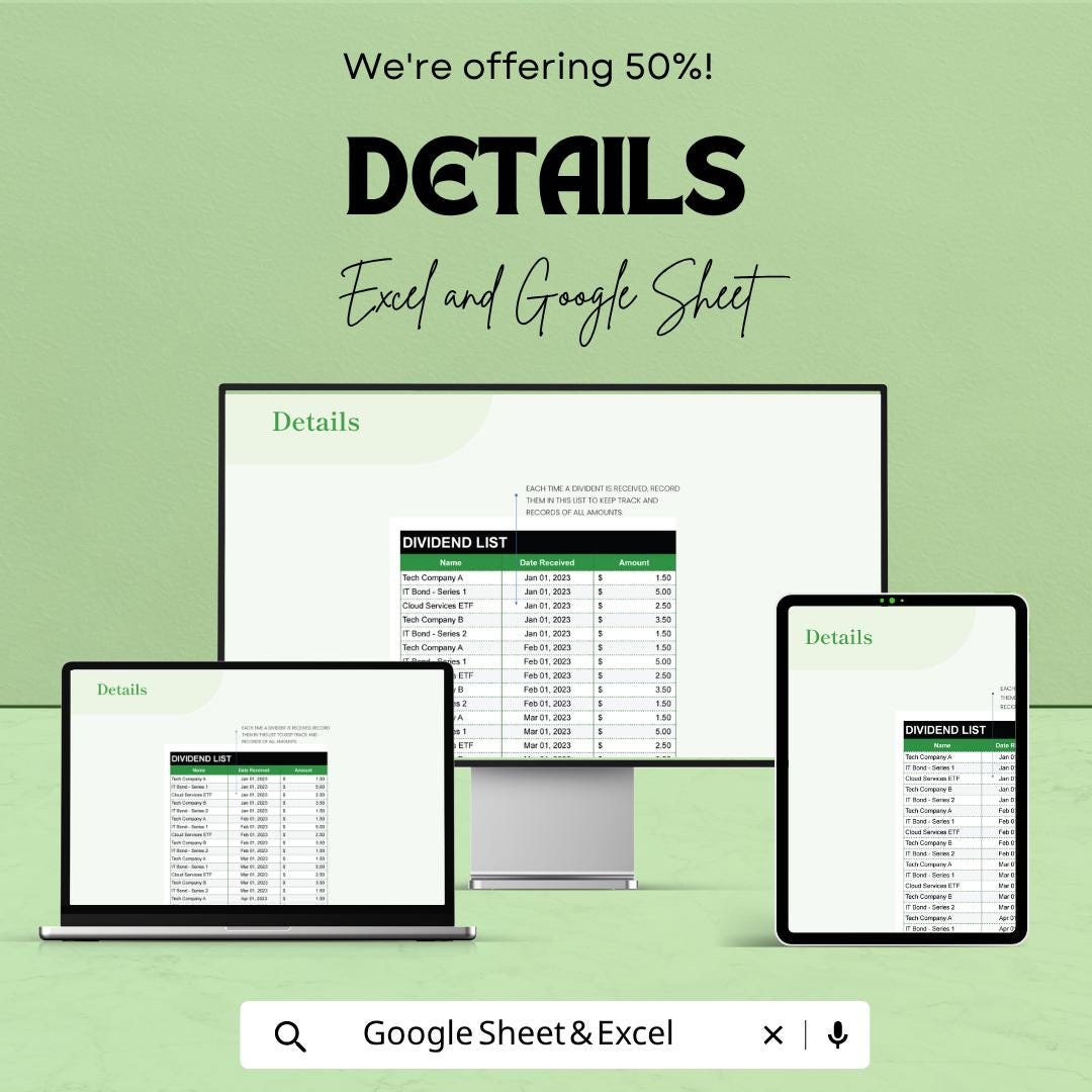 Dividend Tracker Spreadsheet | Investment Income Tracker | Dividend Tracking Excel | Passive Income Tracker | Google Sheets Dividend