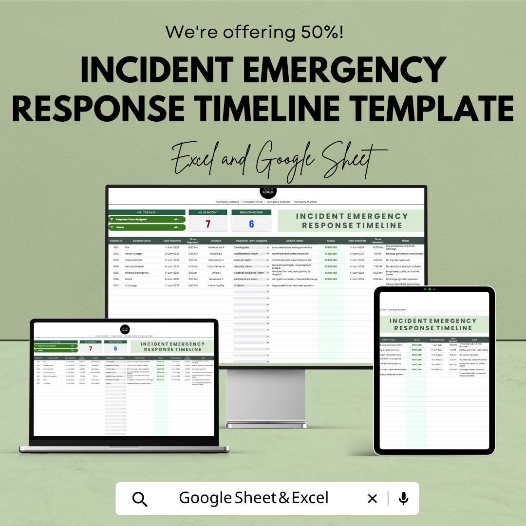 Incident Emergency Response Timeline Template | Emergency Log Tracker | Incident Management Tool | Safety & Crisis Response