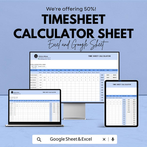 Timesheet Calculator Sheet | Payroll & Work Hour Tracker in Excel and Google Sheets