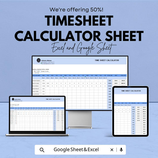 Timesheet Calculator Sheet | Payroll & Work Hour Tracker in Excel and Google Sheets