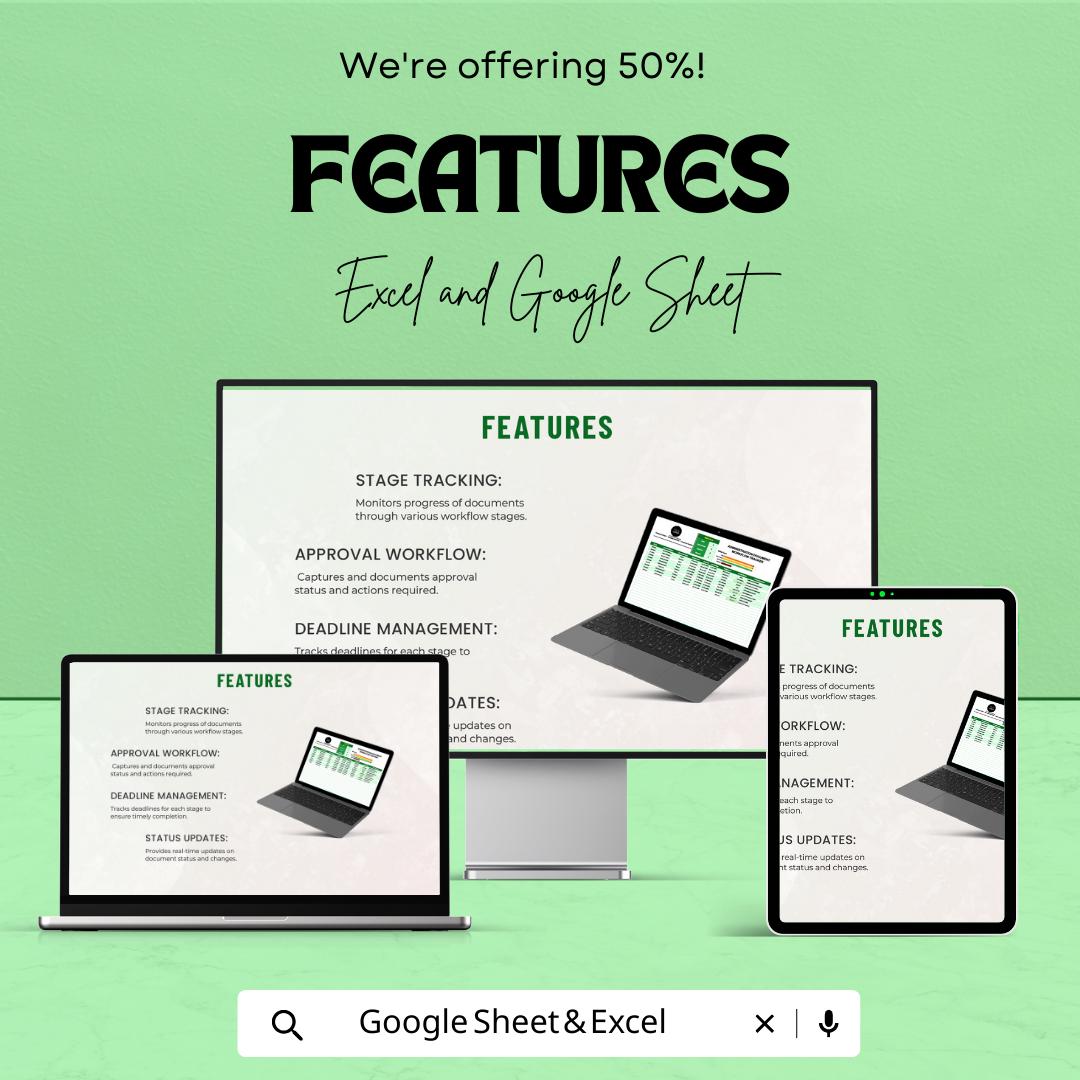 Administration Document Workflow Tracker Template | Excel & Google Sheets | Document Management System | Office Workflow Tracker