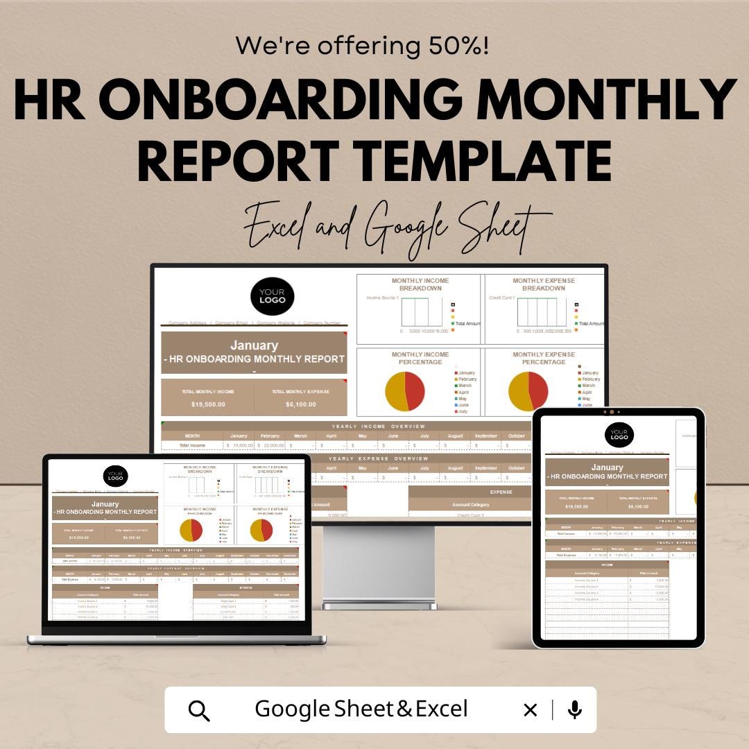 HR Onboarding Monthly Report Template | Employee Onboarding Dashboard  | HR Tracking & Progress Report