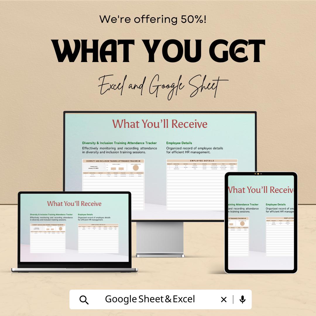 Diversity and Inclusion Training Attendance Tracker | HR Template Excel & Google Sheets | DEI Training Tracker | Employee Attendance Log