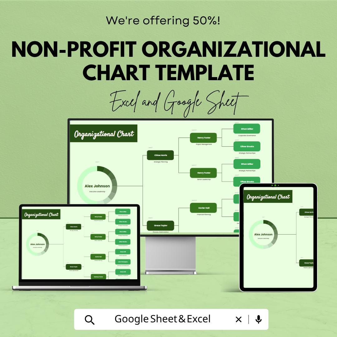 Non-Profit Organizational Chart Template | NGO Org Chart Excel | Nonprofit Structure Chart | Board & Staff Hierarchy | Google Sheets
