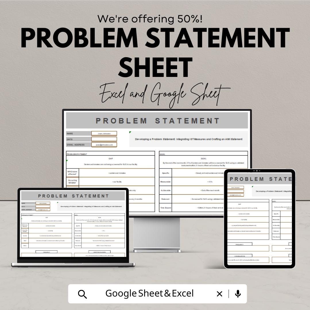 Problem Statement Sheet Template | Google Sheets | Project Planning & Analysis Tool | Editable Download | Business and Academic Use