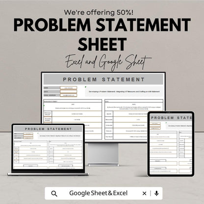 Problem Statement Sheet Template | Google Sheets | Project Planning & Analysis Tool | Editable Download | Business and Academic Use