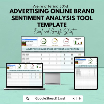 Advertising Online Brand Sentiment Analysis Tool | Sentiment Tracking Spreadsheet | Brand Monitoring Template | Marketing Analytics Tool
