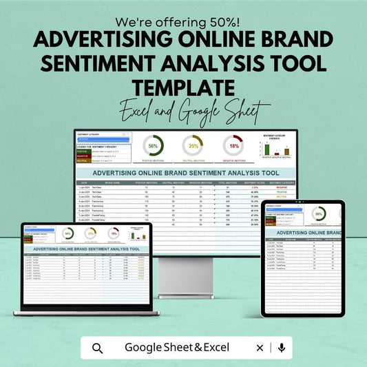 Advertising Online Brand Sentiment Analysis Tool | Sentiment Tracking Spreadsheet | Brand Monitoring Template | Marketing Analytics Tool