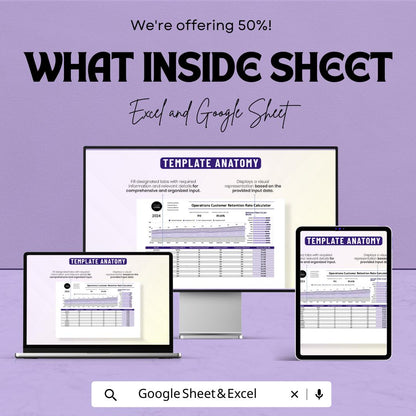 Customer Retention Rate Calculator | Retention Dashboard Template | Customer Analytics Spreadsheet | Excel & Google Sheets Tracker
