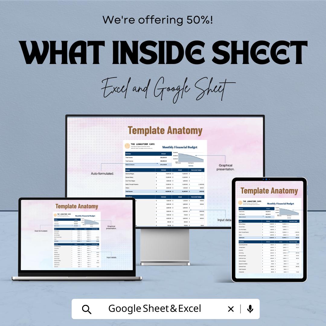 Monthly Financial Budget Template | Income & Expense Tracker | Monthly Money Planner | Budget Spreadsheet | Personal Finance Template