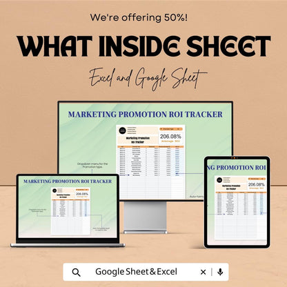 Marketing Promotion ROI Tracker Template | Marketing ROI Spreadsheet | Campaign Performance Tracker | Google Sheets ROI Tracking Tool