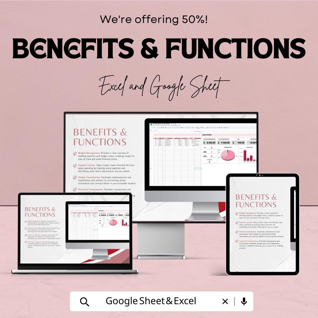 Wedding Expense Tracker Template | Wedding Budget Planner Excel | Bridal Budget Spreadsheet |  Editable Wedding Budget