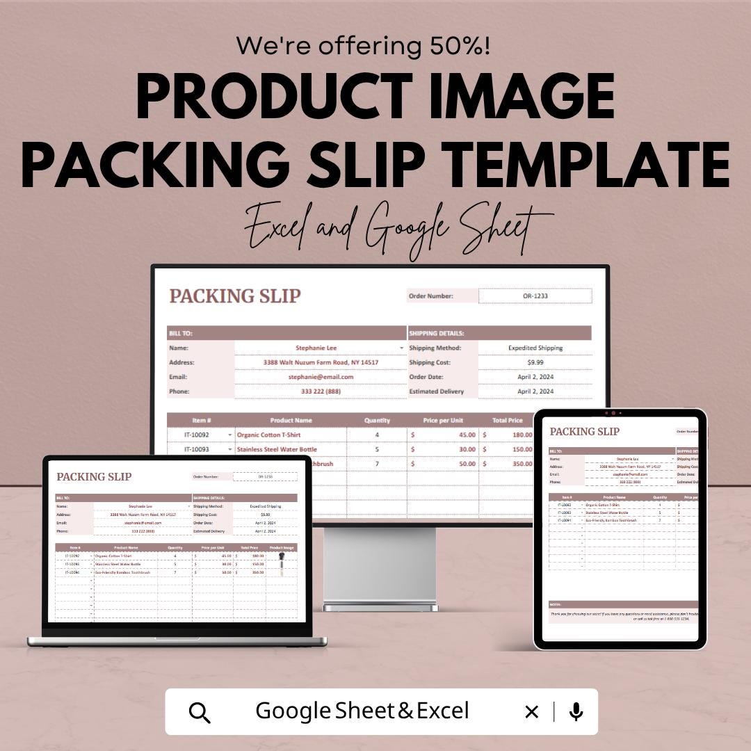 Packing Slip Template with Product Images | Order Management Spreadsheet | Invoice & Packing List | Small Business Tool
