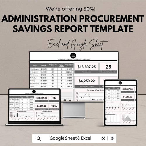 Administration Procurement Savings Report Template | Cost Savings Tracker, Procurement Analysis, Financial Reports