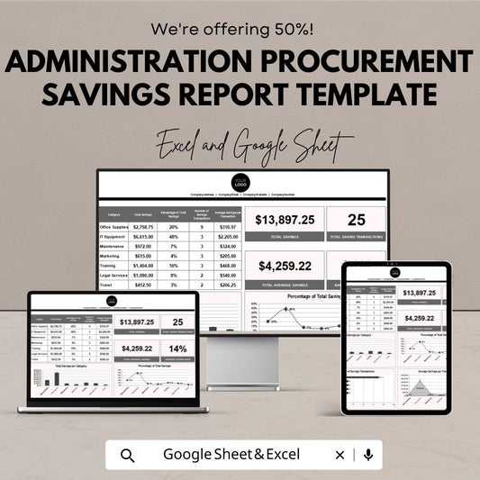 Administration Procurement Savings Report Template | Cost Savings Tracker, Procurement Analysis, Financial Reports