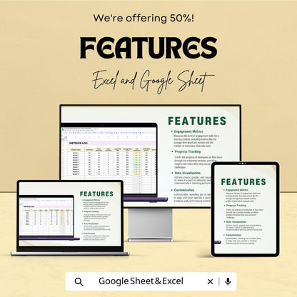 E-Learning Module Performance Metrics HR Template | Training Evaluation Dashboard | LMS Analytics Spreadsheet | Excel & Google Sheets