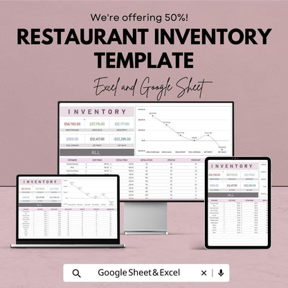 Restaurant Inventory Template |  Food & Beverage Stock Tracker | Kitchen Inventory Spreadsheet | Restaurant Management Sheet