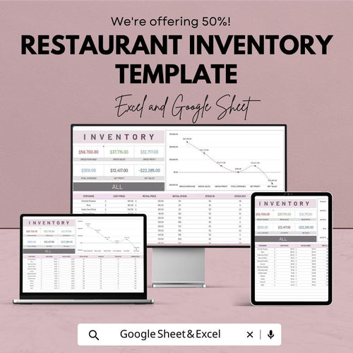 Restaurant Inventory Template |  Food & Beverage Stock Tracker | Kitchen Inventory Spreadsheet | Restaurant Management Sheet