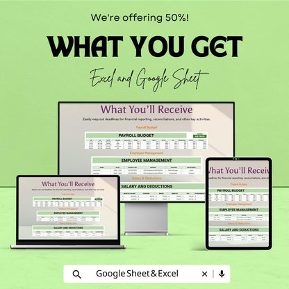 Payroll Budget Sheet – Excel & Google Sheets Template for Employee Salaries, Overtime, Bonuses, Benefits, and Subtotal Calculations