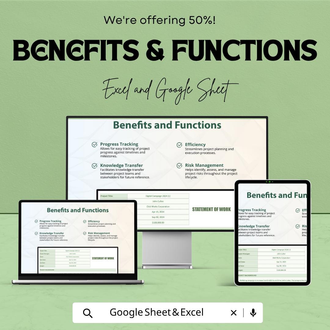 Statement of Work Template | SOW Template Spreadsheet | Project Scope Template | Project Planning Sheet