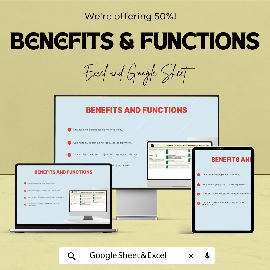 Workplace Safety Audit and Inspection Checklist HR Sheet | Google Sheet Template | Safety Management | Workplace Compliance |