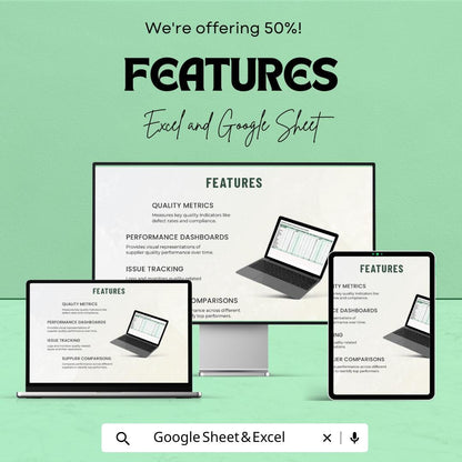 Supplier Quality Performance Tracker | Operations Supplier Evaluation Template | Vendor Quality Scorecard | Excel & Google Sheets