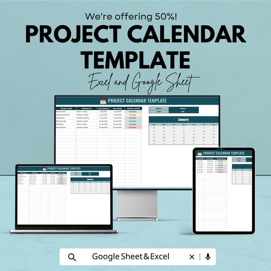 Project Calendar Template | Project Schedule Planner | Task Calendar Spreadsheet | Project Management Calendar Tracker