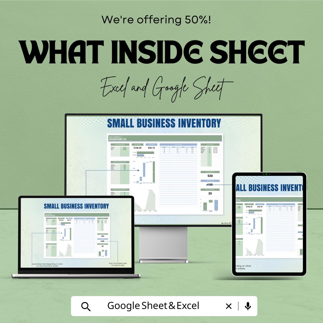 Small Business Inventory Sheet | Excel and Google Sheet Template | Inventory Management & Tracking Dashboard | For Small Business Owners