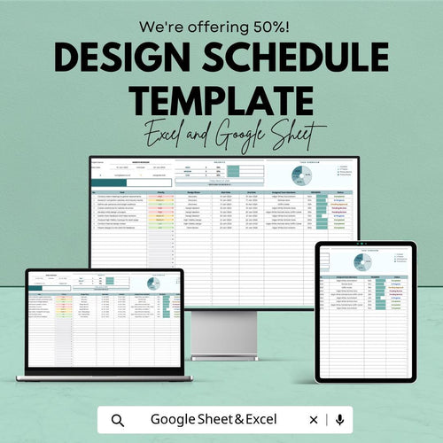 Design Schedule Template | Project Planner Spreadsheet | Task Tracker & Timeline | Design Project Management Tool