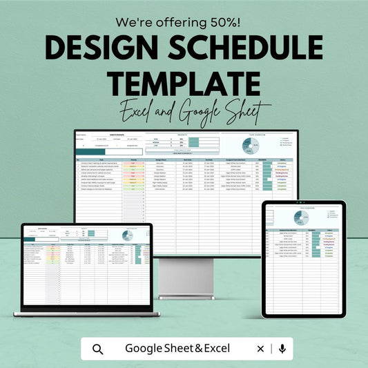 Design Schedule Template | Project Planner Spreadsheet | Task Tracker & Timeline | Design Project Management Tool