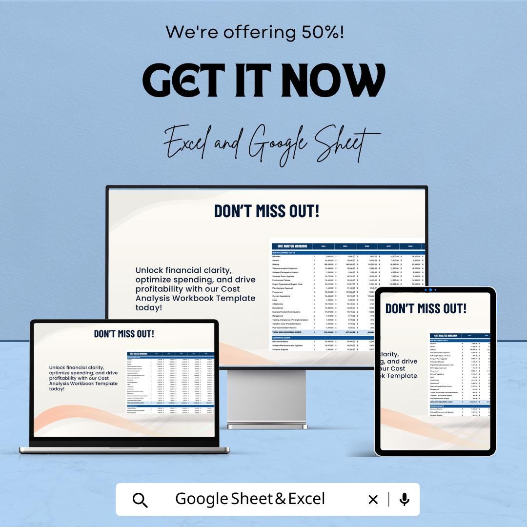 Cost Analysis Workbook Sheet for Business Budgeting | Excel and Google Sheet Template for Expense Tracking & Profit Analysis