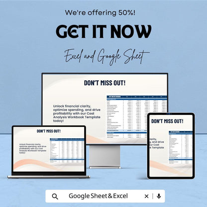 Cost Analysis Workbook Sheet for Business Budgeting | Excel and Google Sheet Template for Expense Tracking & Profit Analysis
