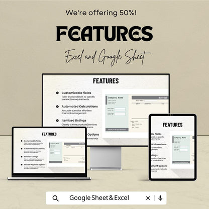 Self Employed Invoice Receipt Sheet - Customizable Google Sheet & Excel Template for Small Business Owners