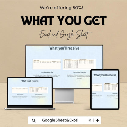 Project Cost Estimate Template | Cost Estimator Spreadsheet | Project Budget Planner | Construction Estimate | Excel & Google Sheets |