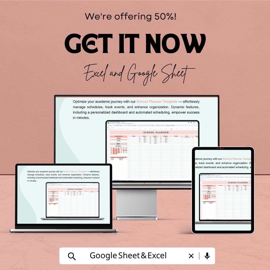 School Planner Template Excel and Google Sheets | Student Planner Spreadsheet | Weekly Class Schedule & Assignment Tracker |