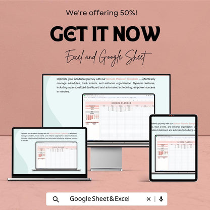 School Planner Template Excel and Google Sheets | Student Planner Spreadsheet | Weekly Class Schedule & Assignment Tracker |