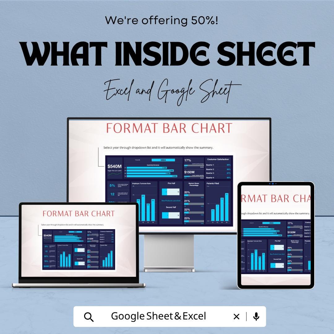 Bar Chart Template | Data Visualization Spreadsheet | Business Chart Dashboard | Editable Graph Template | Reporting Tool