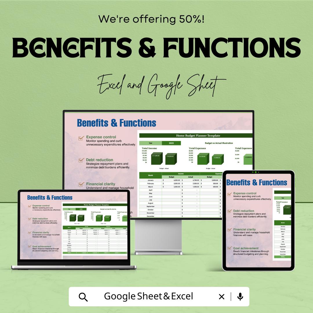 Home Budget Planner Template | Monthly Expense Tracker | Personal Finance Spreadsheet | Excel and Google Sheets Budget Organizer