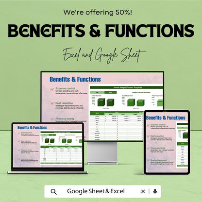 Home Budget Planner Template | Monthly Expense Tracker | Personal Finance Spreadsheet | Excel and Google Sheets Budget Organizer