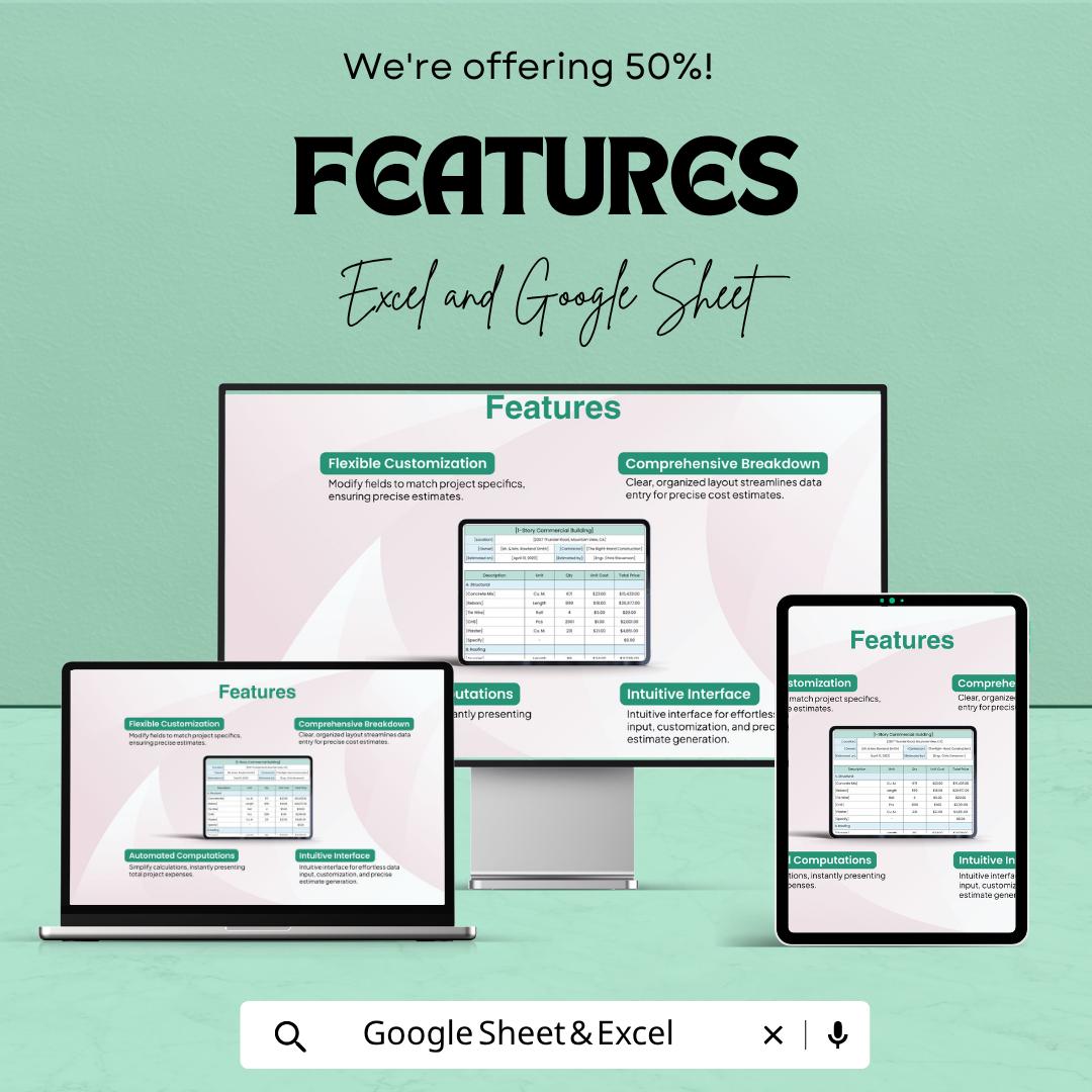 Editable Construction Cost Estimate Template | Construction Budget Spreadsheet | Building Cost Calculator | Excel & Google Sheets |
