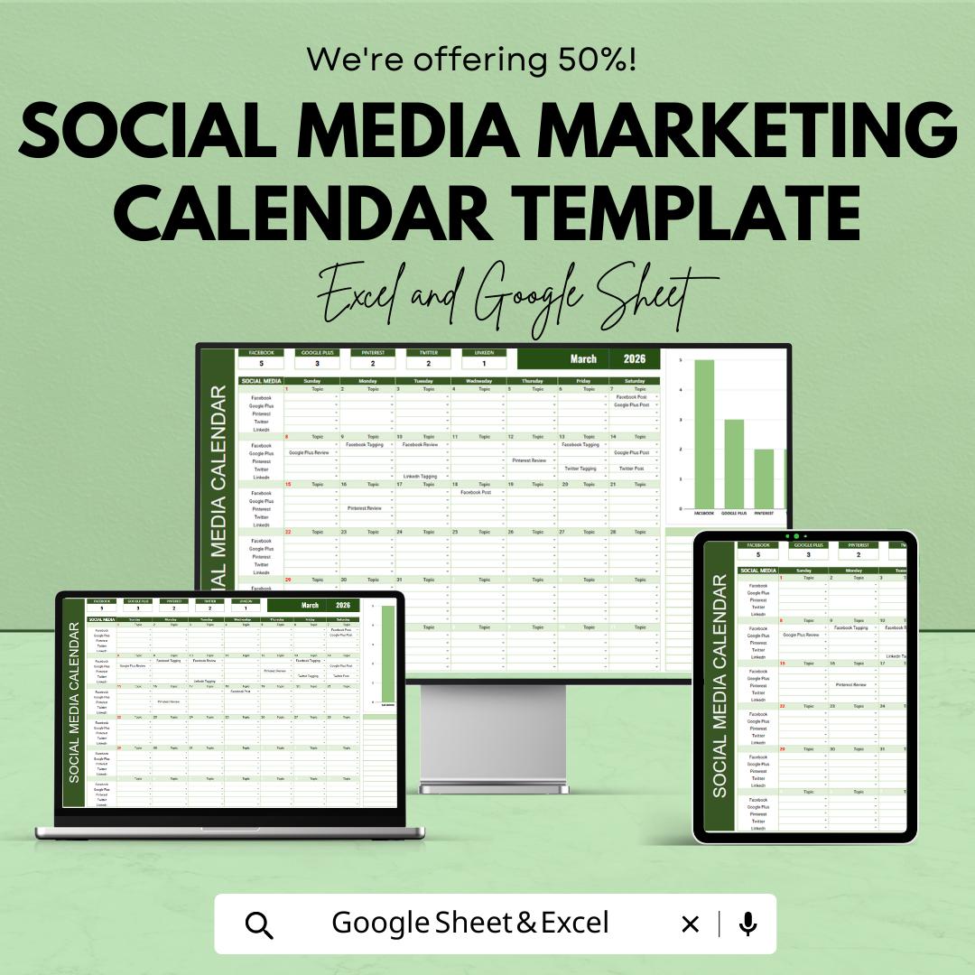 Social Media Marketing Calendar Template | Content Planning Spreadsheet | Social Media Planner | Content Scheduler