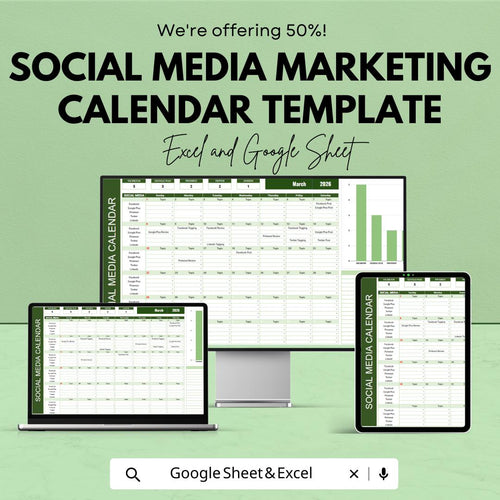 Social Media Marketing Calendar Template | Content Planning Spreadsheet | Social Media Planner | Content Scheduler