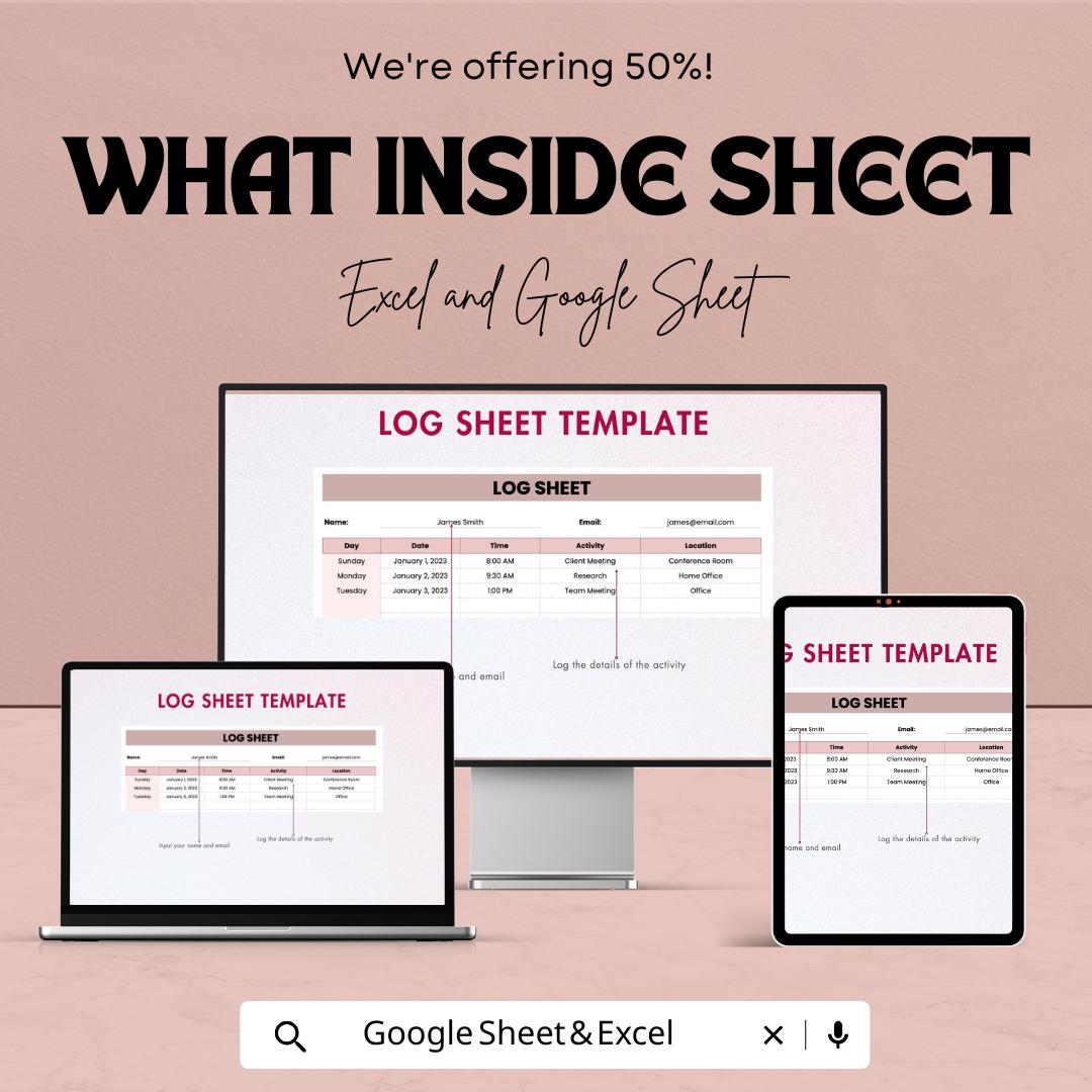 Log Sheet Template – Excel and Google Sheets – Activity Tracking, Date & Time Stamps – Customizable for Daily Use – Ready-to-Use Log Shee