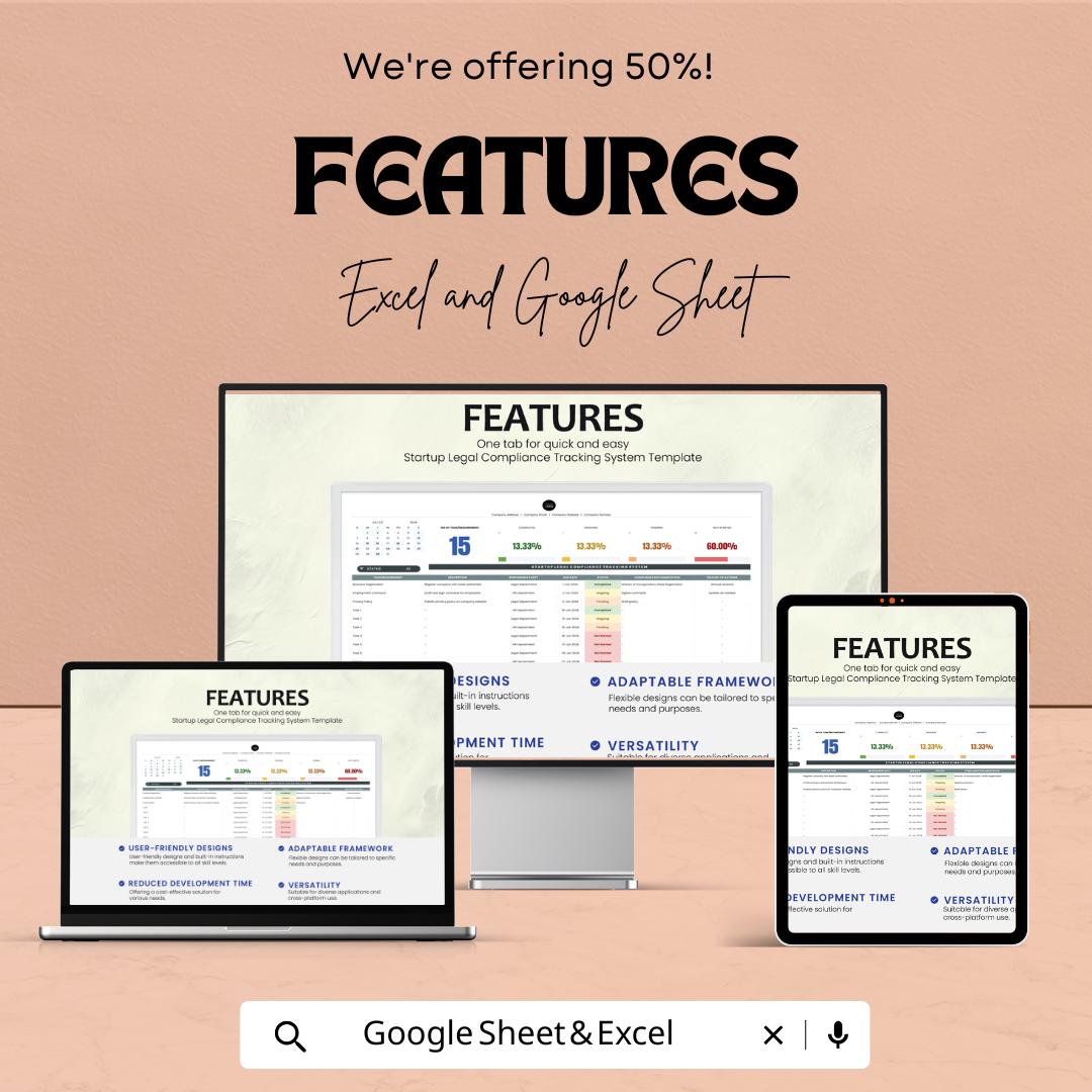 Startup Legal Compliance Tracking System Template | Excel & Google Sheets Compliance Tracker | Business Legal Spreadsheet
