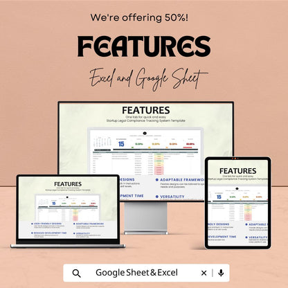 Startup Legal Compliance Tracking System Template | Excel & Google Sheets Compliance Tracker | Business Legal Spreadsheet