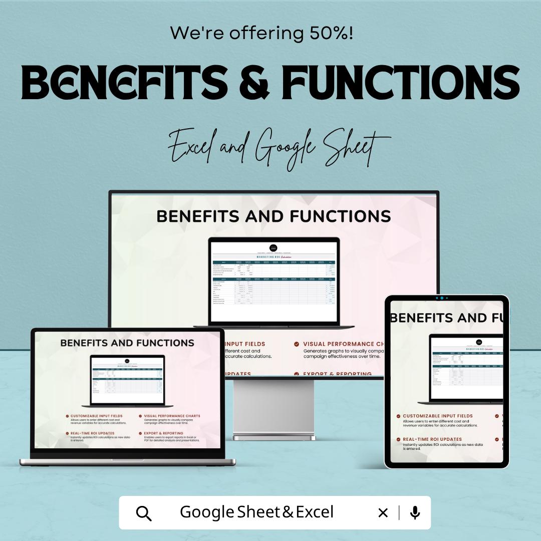 Marketing ROI Calculator Template | Marketing Budget Planner | ROI Tracker Spreadsheet | Business Analytics Tool