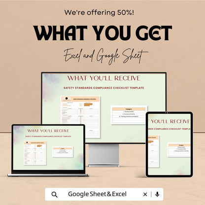 Safety Standards Compliance Checklist Template | OSHA Safety Audit Tracker | Excel & Google Sheets Editable | Workplace Inspection Log