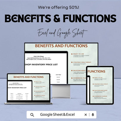 Inventory Price List Template | Product Price Sheet | Business Pricing List | Excel & Google Sheets | Editable Inventory Spreadsheet