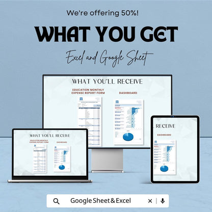 Education Expense Tracker Excel | Monthly Expense Report  | School Budget Planner | Education Budget Spreadsheet