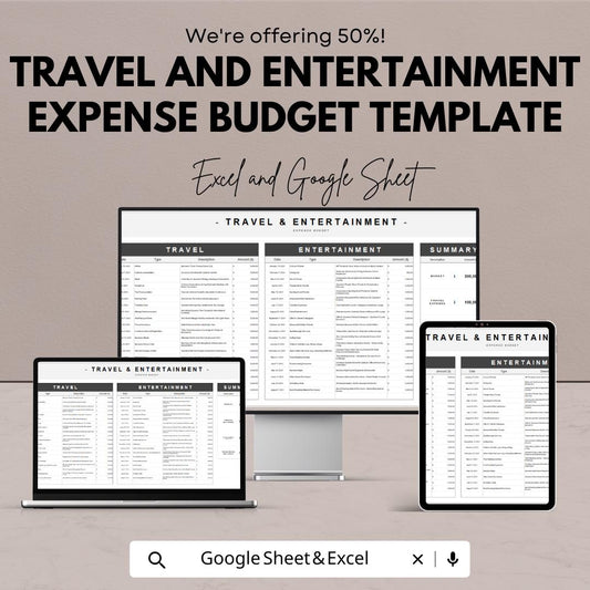Travel and Entertainment Expense Budget Template | Excel & Google Sheets Expense Tracker | Travel Budget sheet | Expense Management Tool